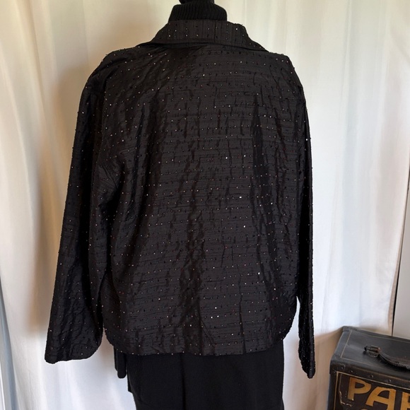 Silk multicolored beaded black jacket large relaxed fit perfect for layered look - Picture 2 of 8